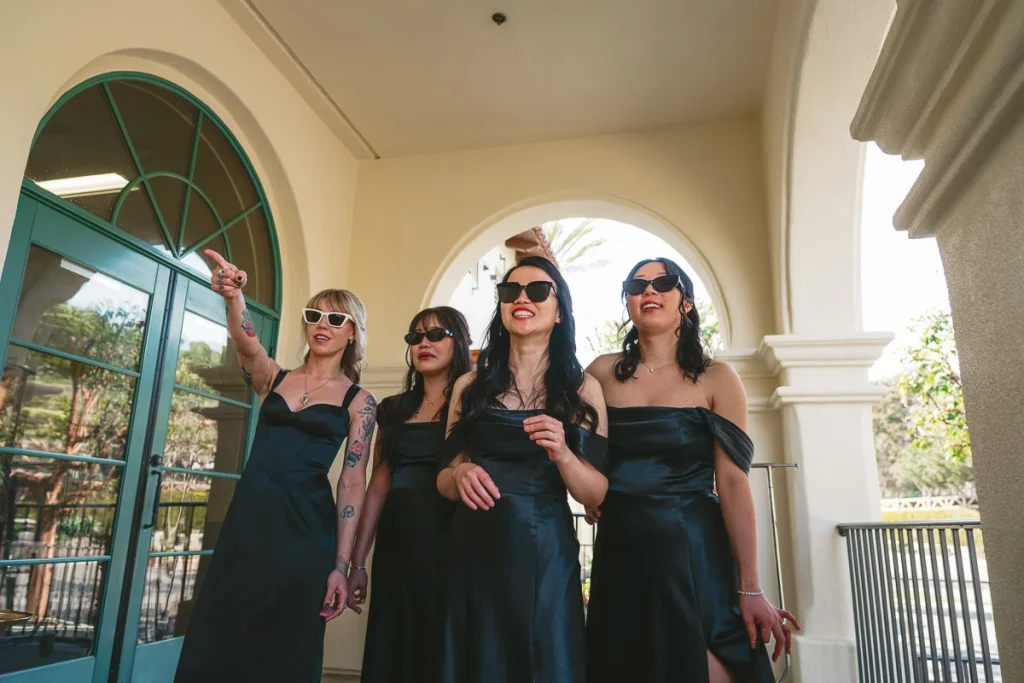 Bridesmaids first look at bride at Talega Golf Club